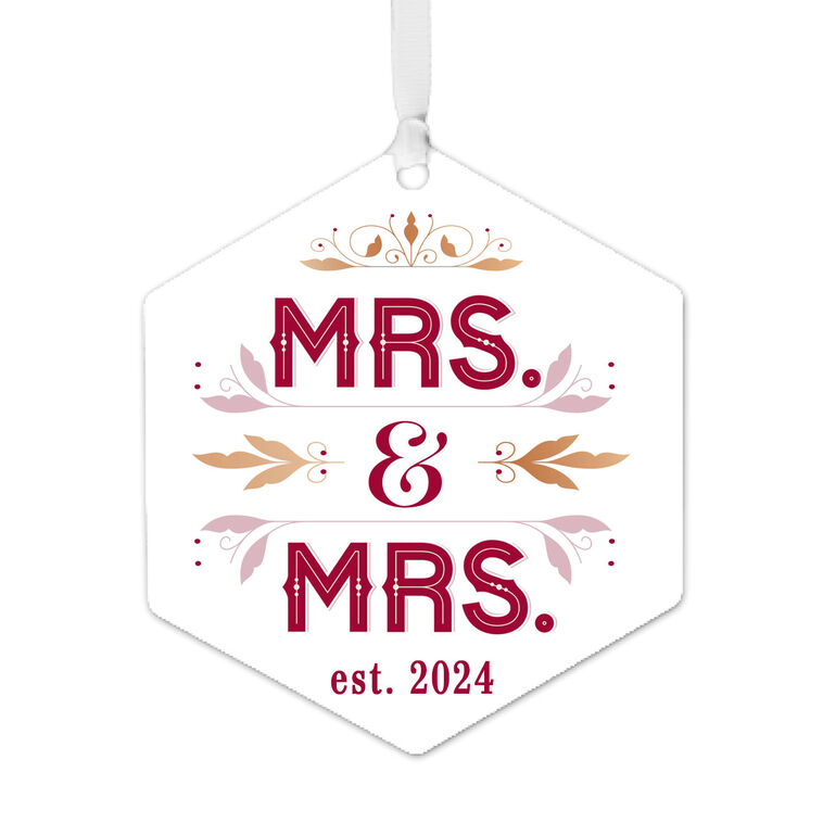 Mrs. & Mrs. Personalized Text Metal Ornament