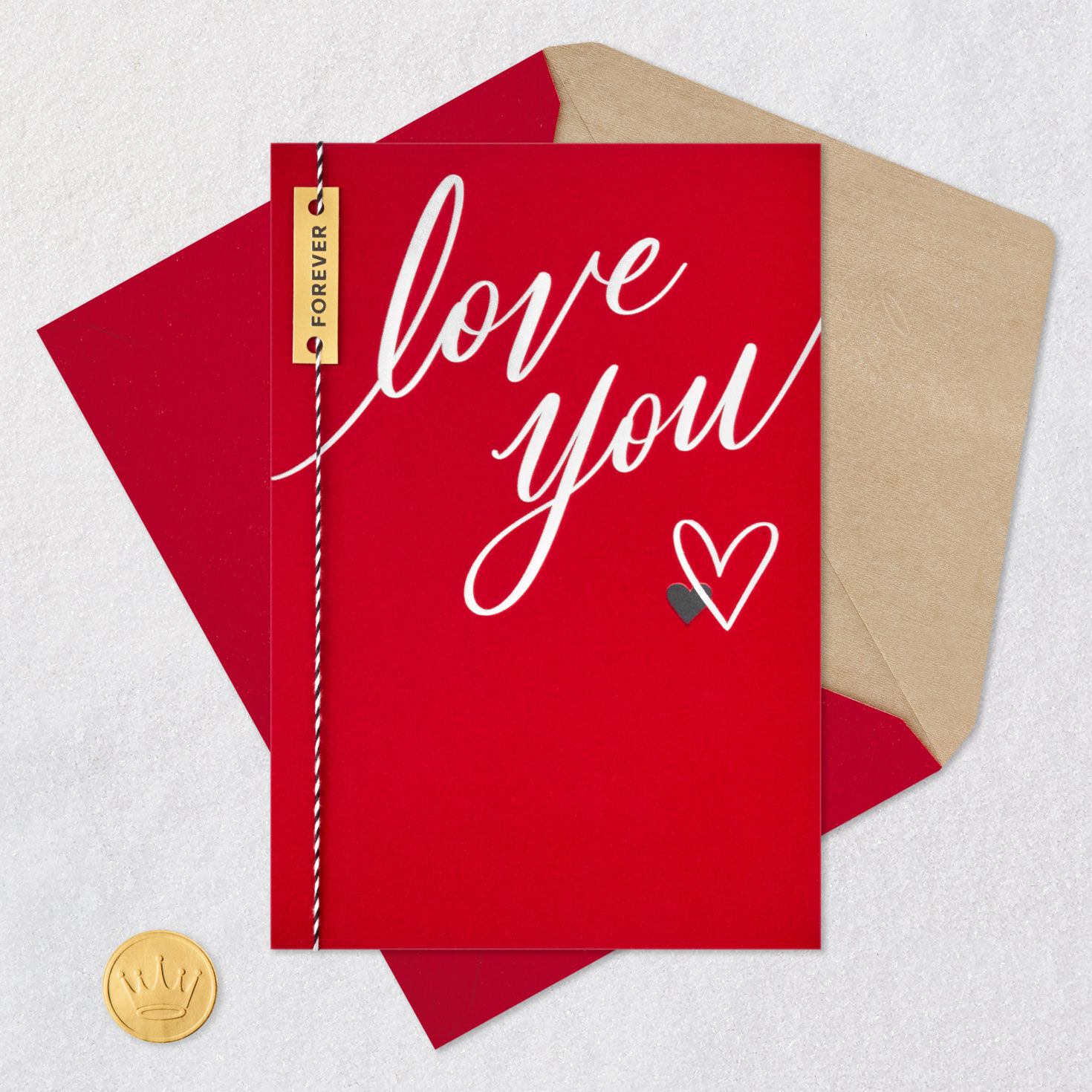 Flocked Red and Silver Love You Valentine's Day Card Card Front with Envelope and Gold Seal image number 5