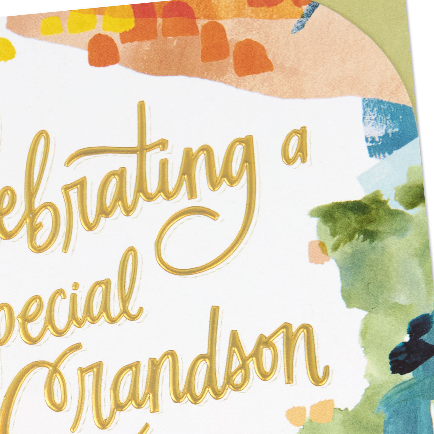 Blue, Green, Orange and Gold Brushstrokes Anniversary Card Card Front Detail image number 4