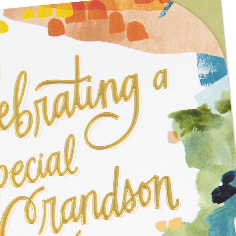 Blue, Green, Orange and Gold Brushstrokes Anniversary Card Card Front Detail image number 4