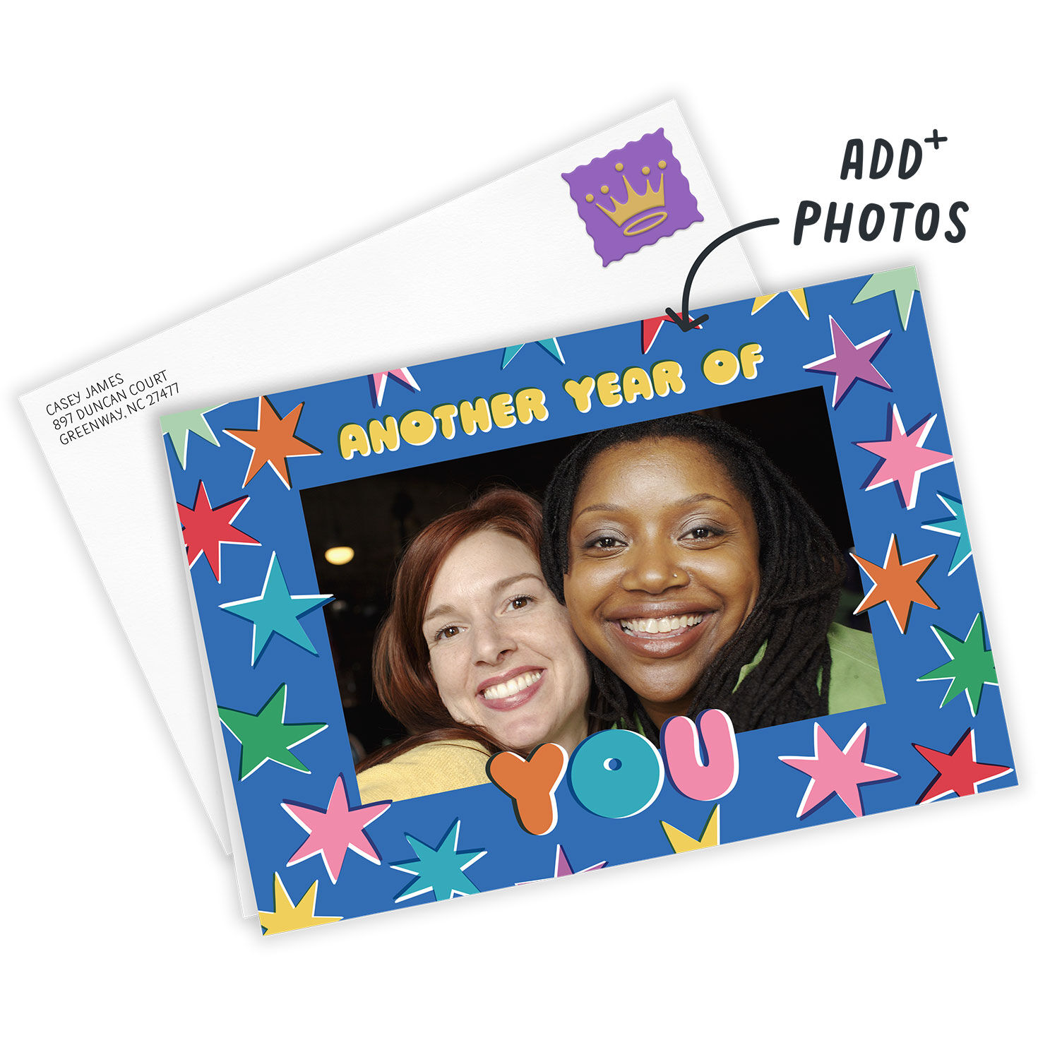 Color Stars Photo Frame Personalized Birthday Card Card Front with Envelope image number 2