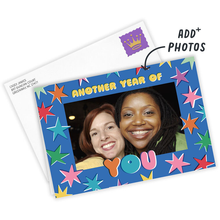 Color Stars Photo Frame Personalized Birthday Card Card Front with Envelope image number 2