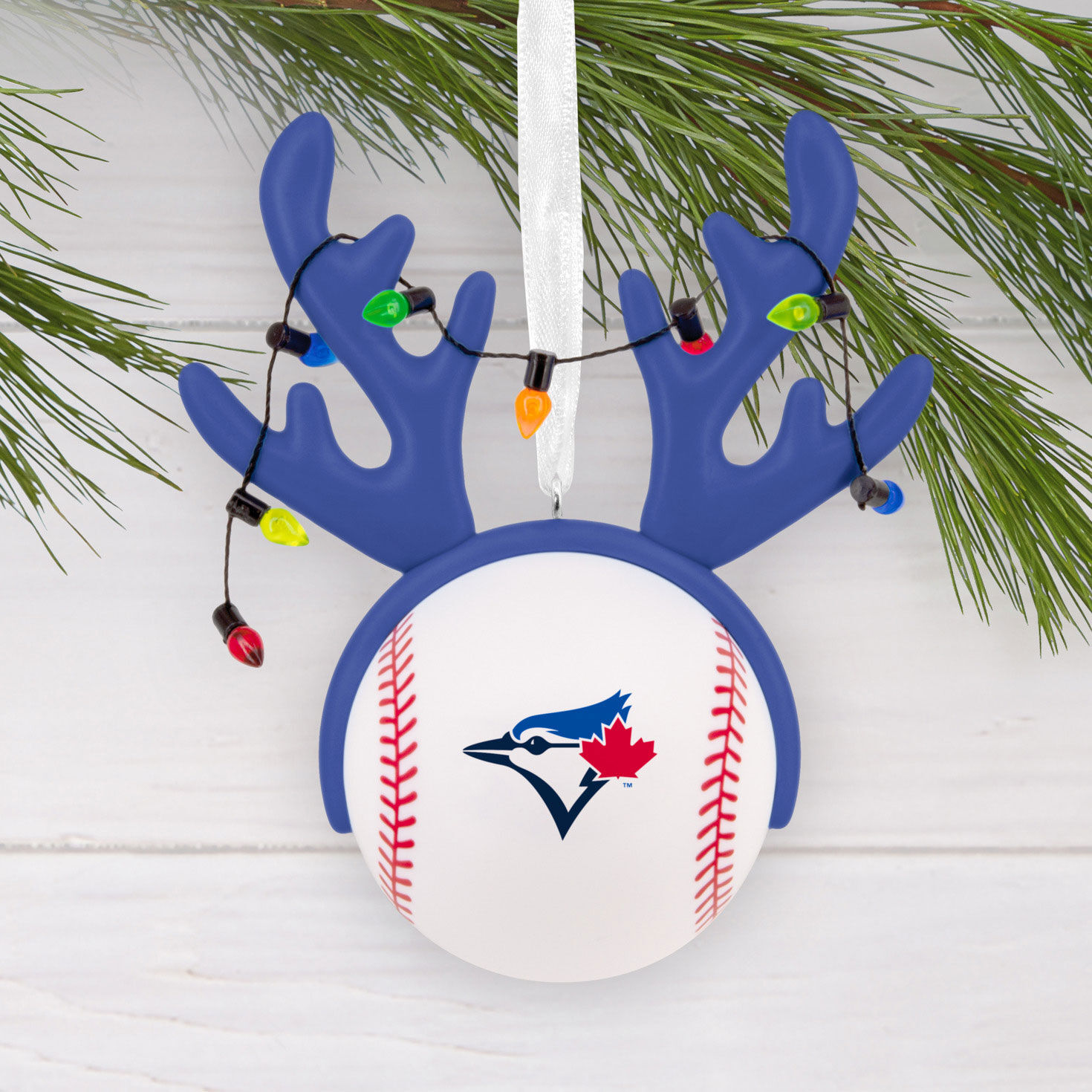 Blue Jays Reindeer Baseball Christmas Ornament hanging on tree image number 2