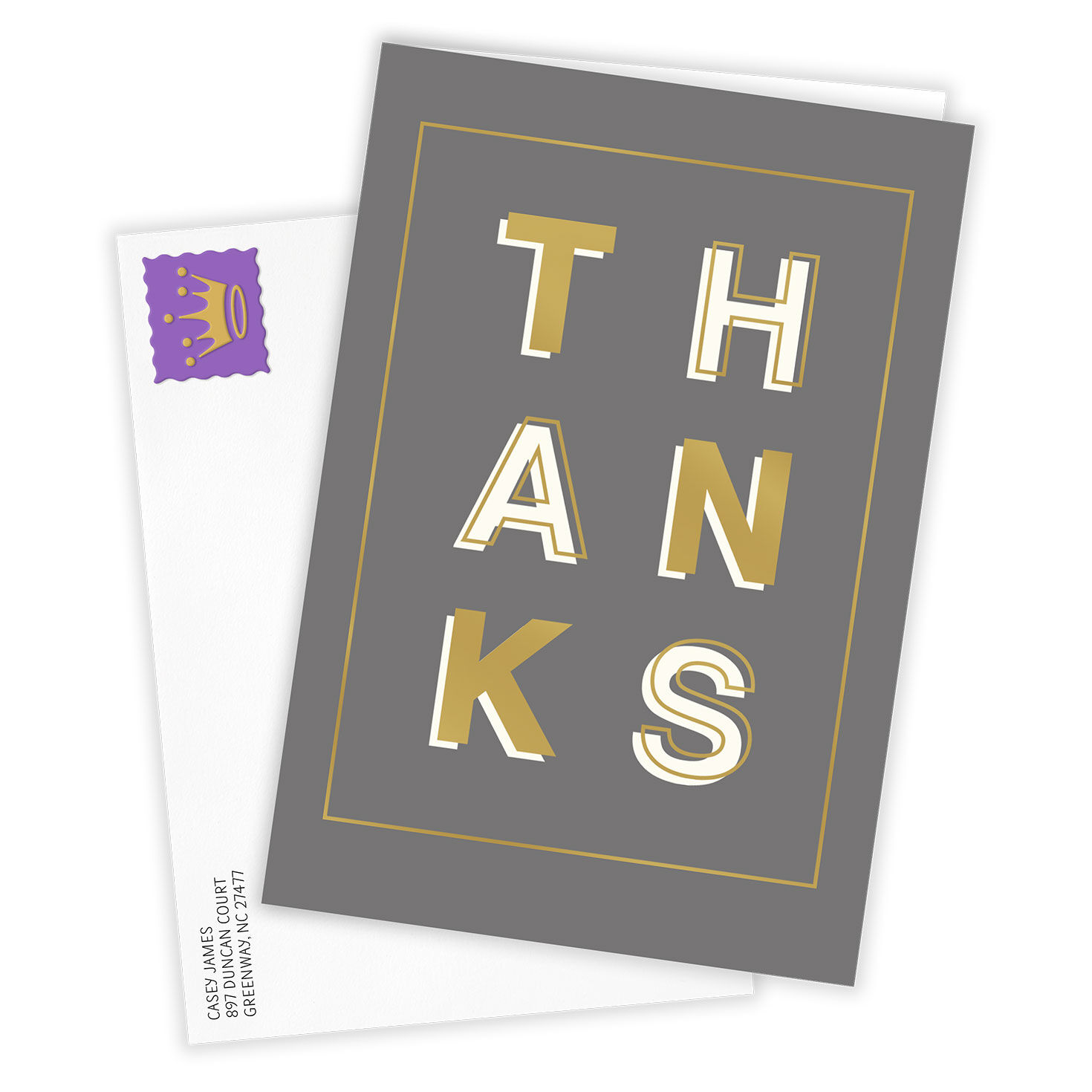 Modern Gold and Gray Custom Thank-You Card, , large image number 2