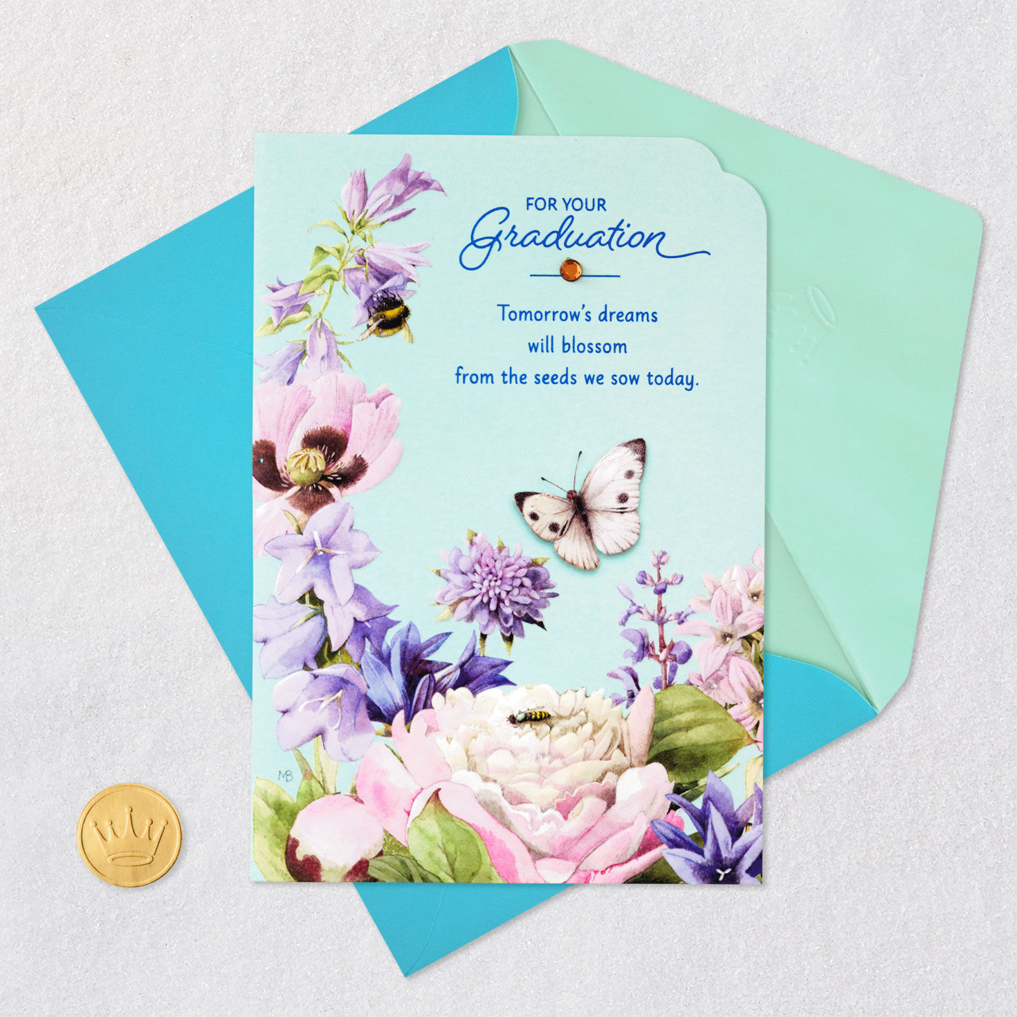 Marjolein Bastin Floral Butterfly Graduation Card Card Front with Envelope and Gold Seal image number 5