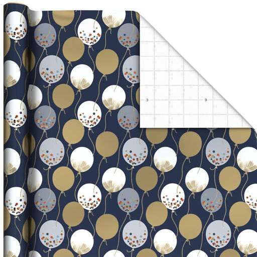 Patterned Balloons on Blue Wrapping Paper, 17.5 sq. ft., 