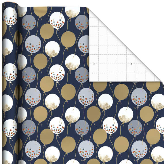 Patterned Balloons on Blue Wrapping Paper, 17.5 sq. ft.