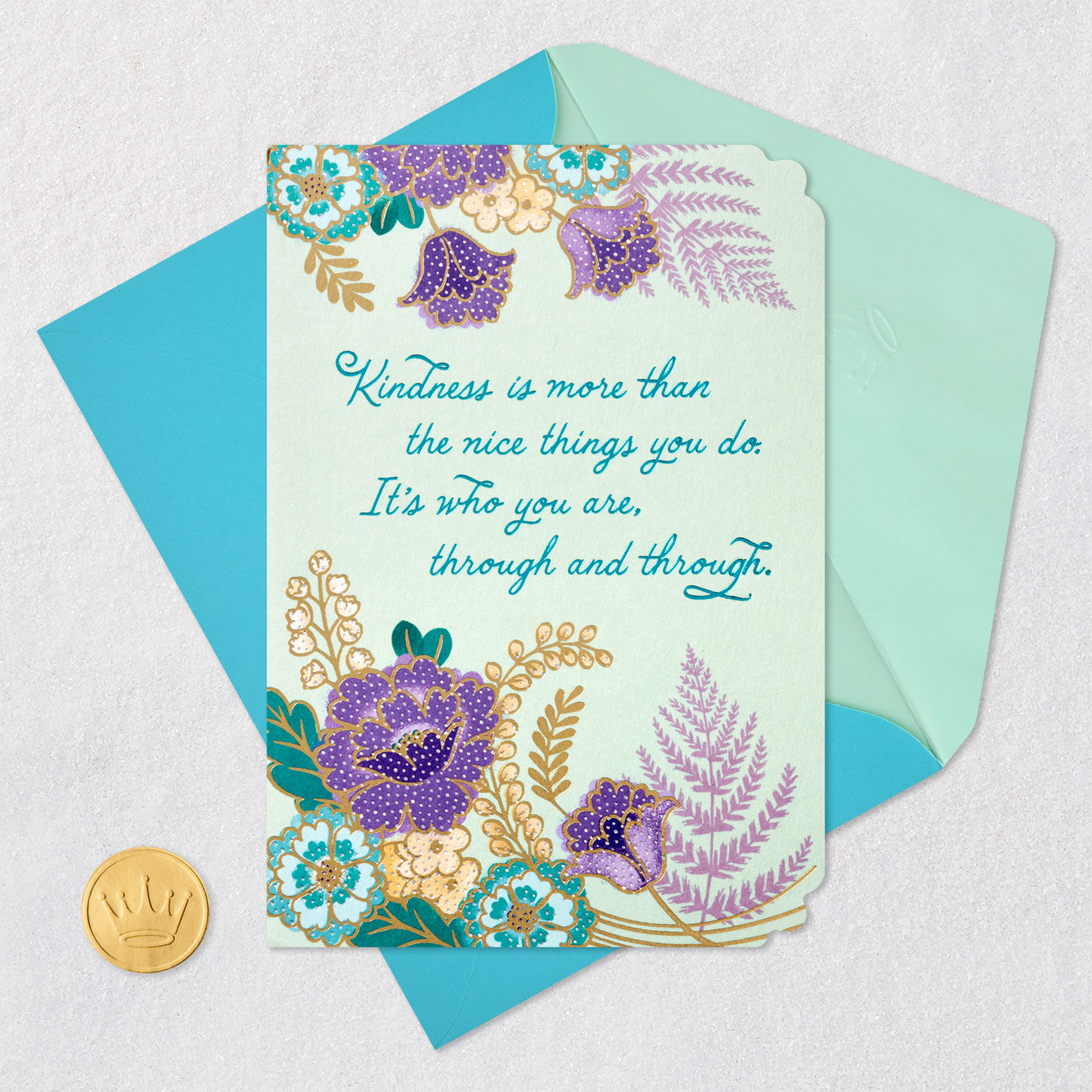 Blue and Purple Flowers Thank You Card Card Front with Envelope and Gold Seal image number 6