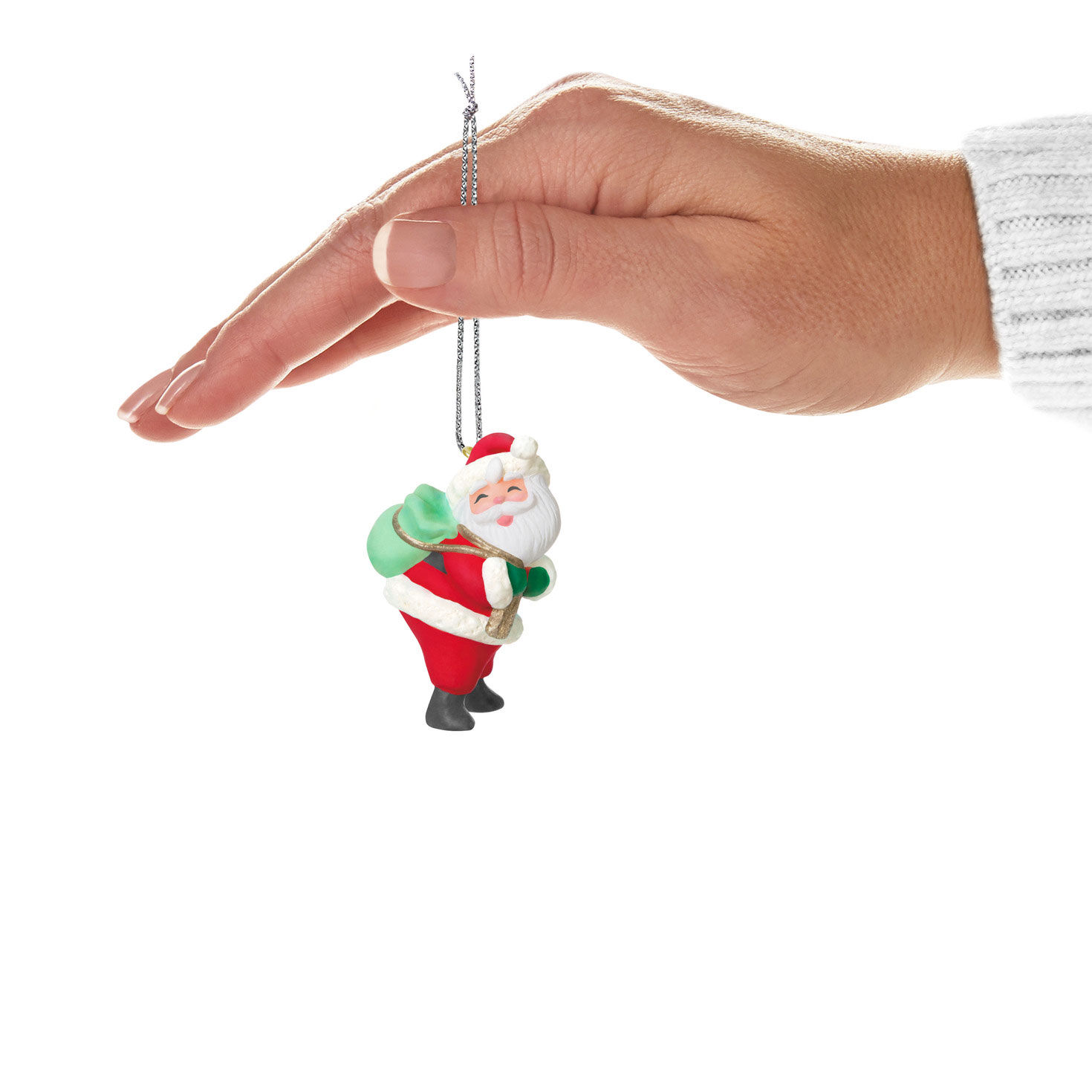 Vintage Santa With Green Sack Keepsake Ornament hand holding item image number 4