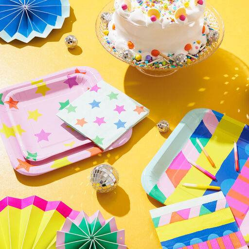 Colorful Stars on Mint Cocktail Napkins, Set of 16, 