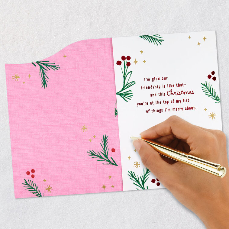 Pine Branches on Pink Friend Christmas Card Signing card image number 8