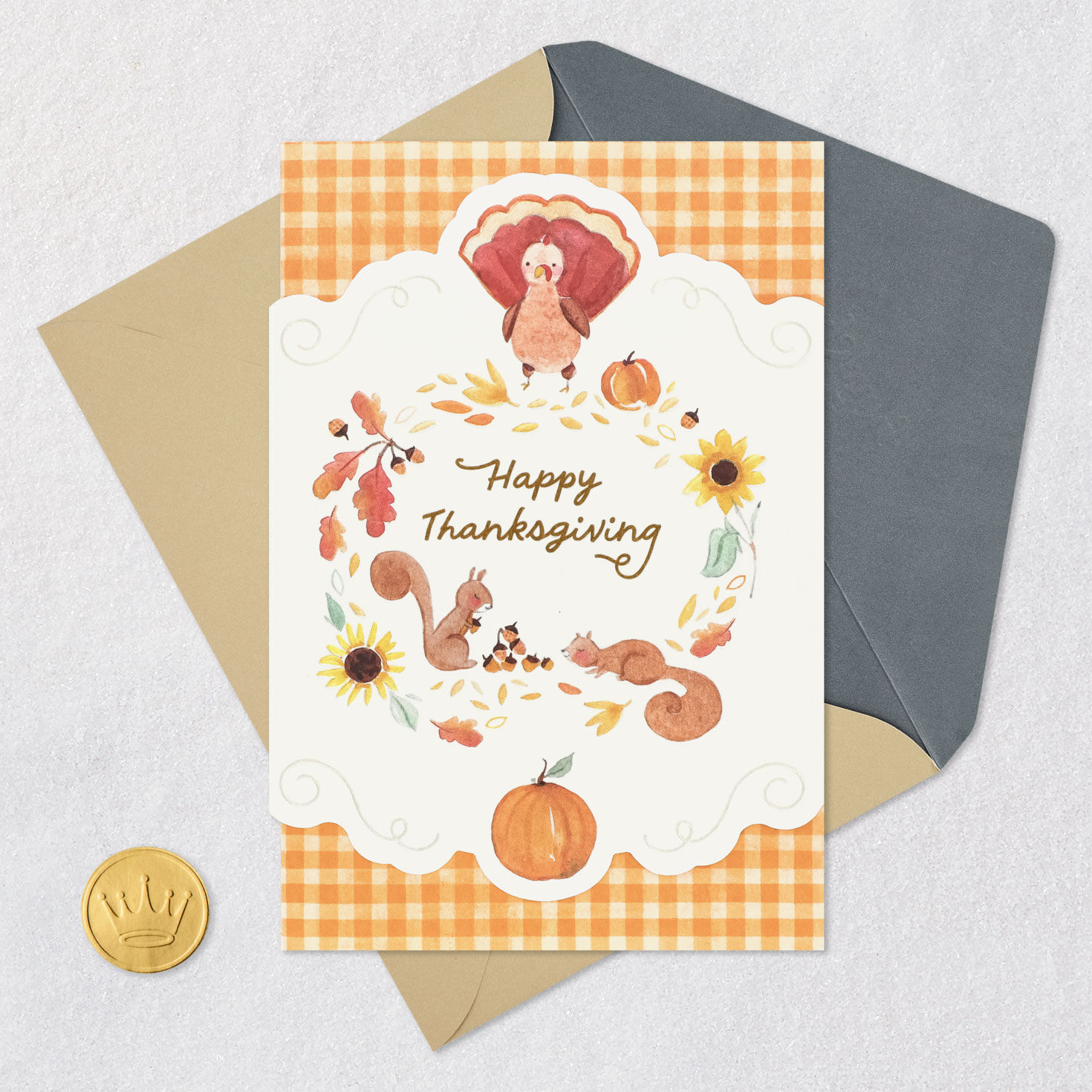 Turkey Art Religious Thanksgiving Card Card Front with Envelope and Gold Seal image number 6