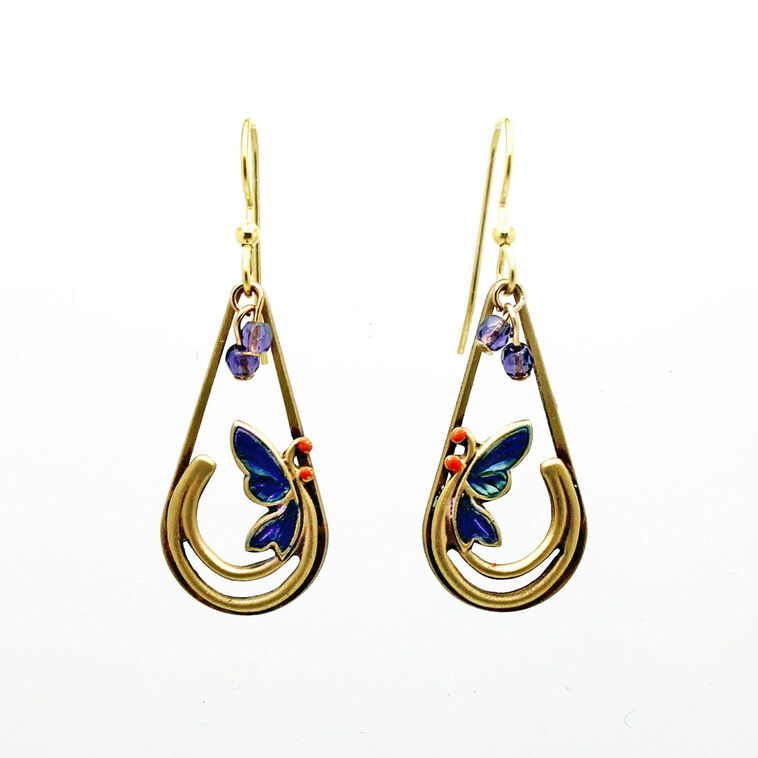 Silver Forest Butterfly in Flight Teardrop Earrings