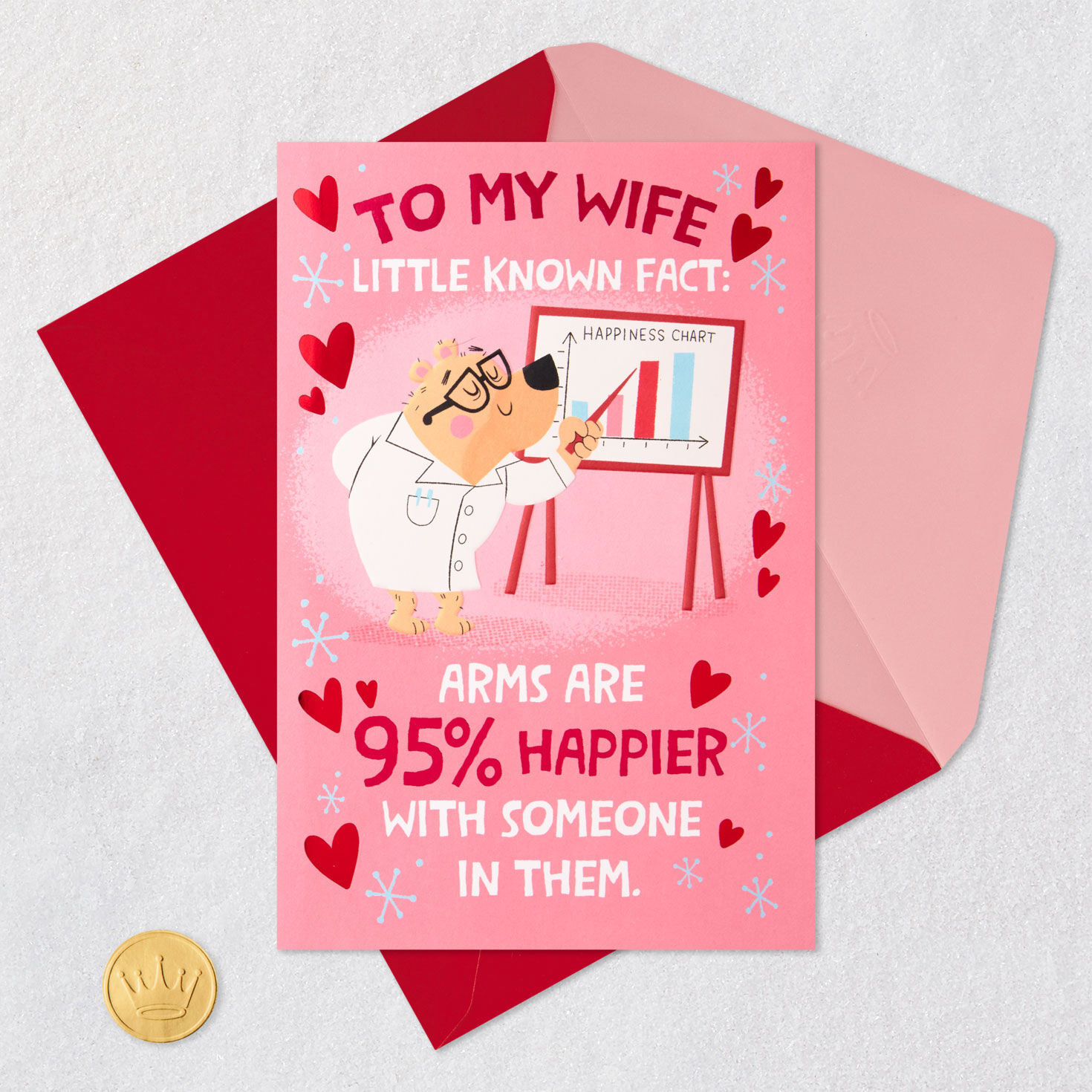 Bears Hugging Valentines Day Card for Wife Card Front with Envelope and Gold Seal image number 5