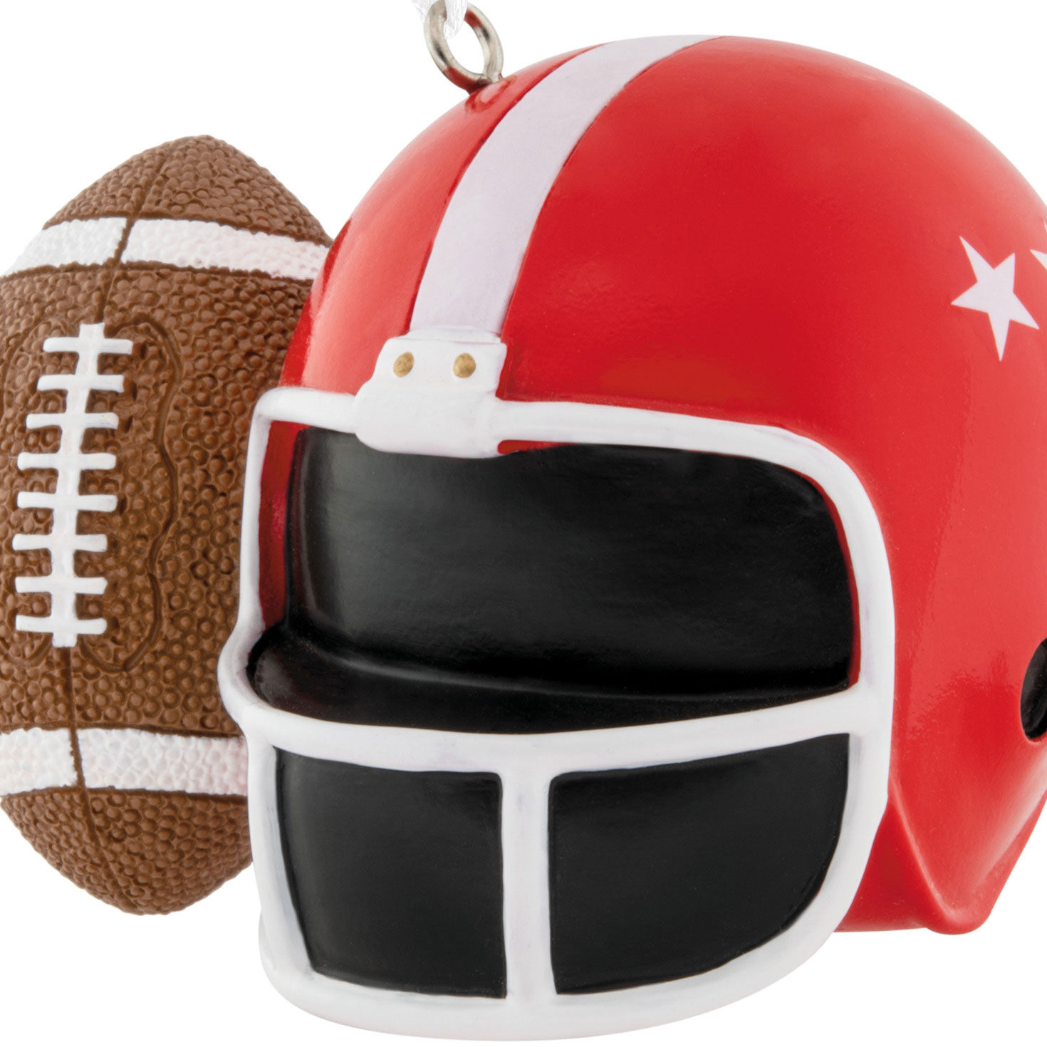 Red Football Helmet and Ball Christmas Ornament closeup view image number 5