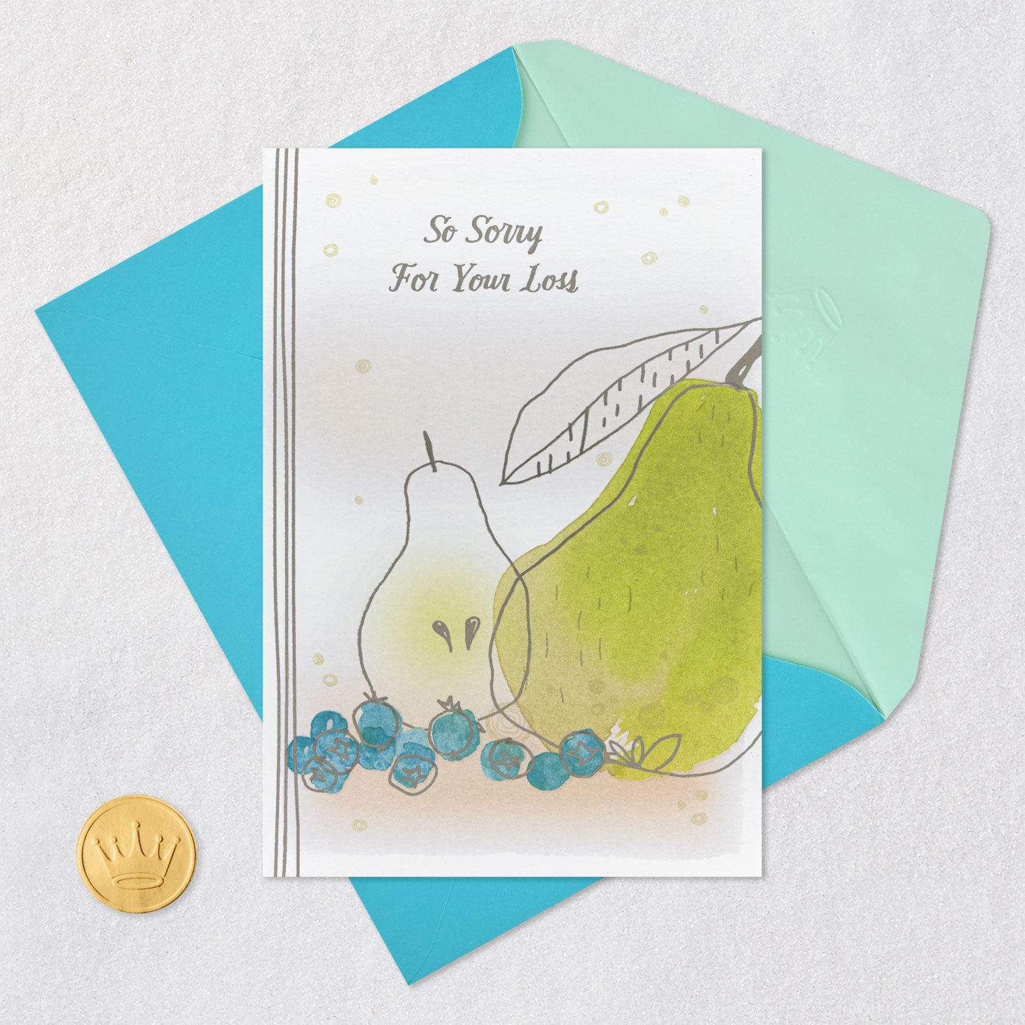 Pears and Berries Still-Life Sympathy Card Card Front with Envelope and Gold Seal image number 5