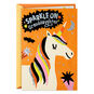 Pink, Orange and Black Unicorn Halloween Card Card Front image number 1
