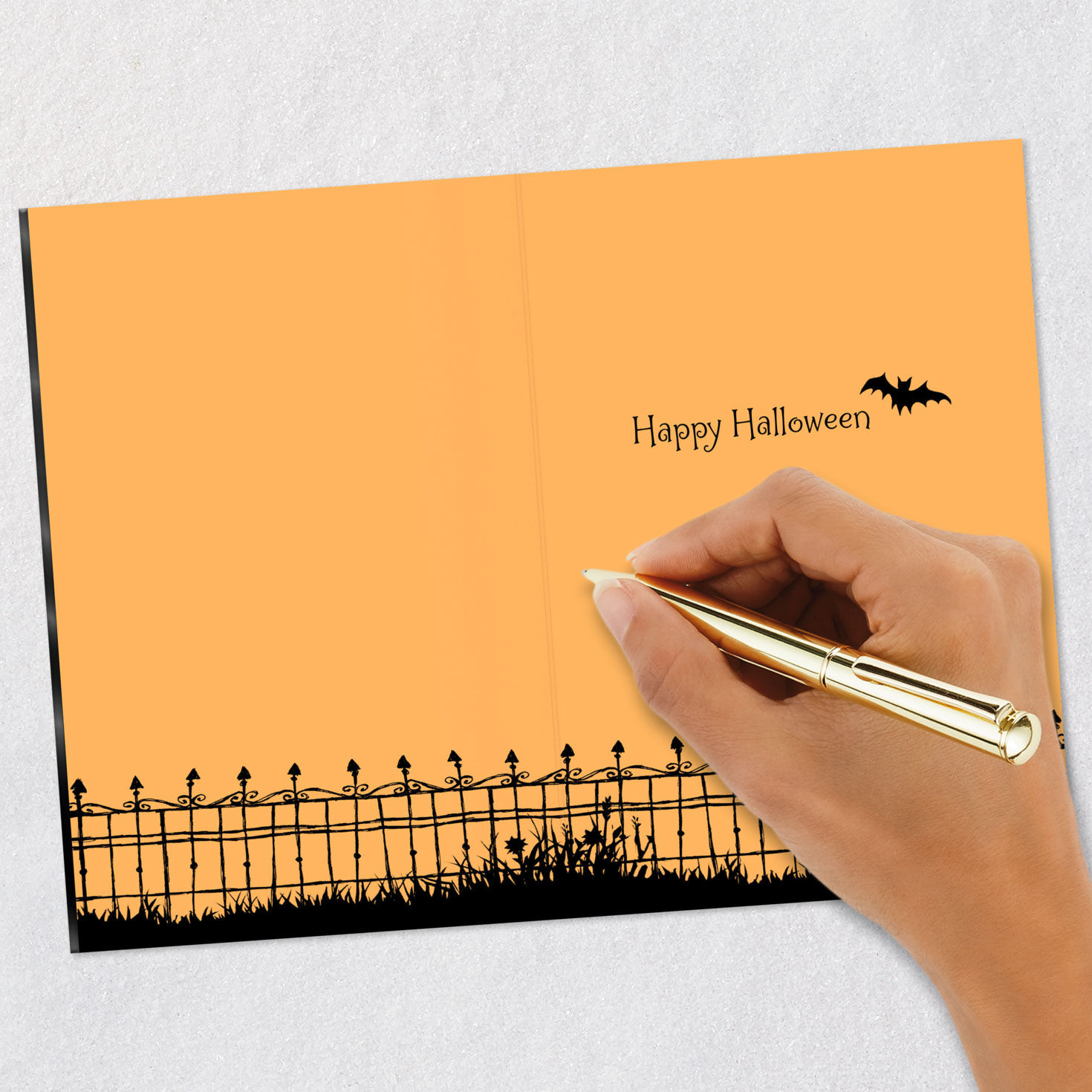 Pumpkin on Wrought Iron Fence Halloween Card, , large image number 6