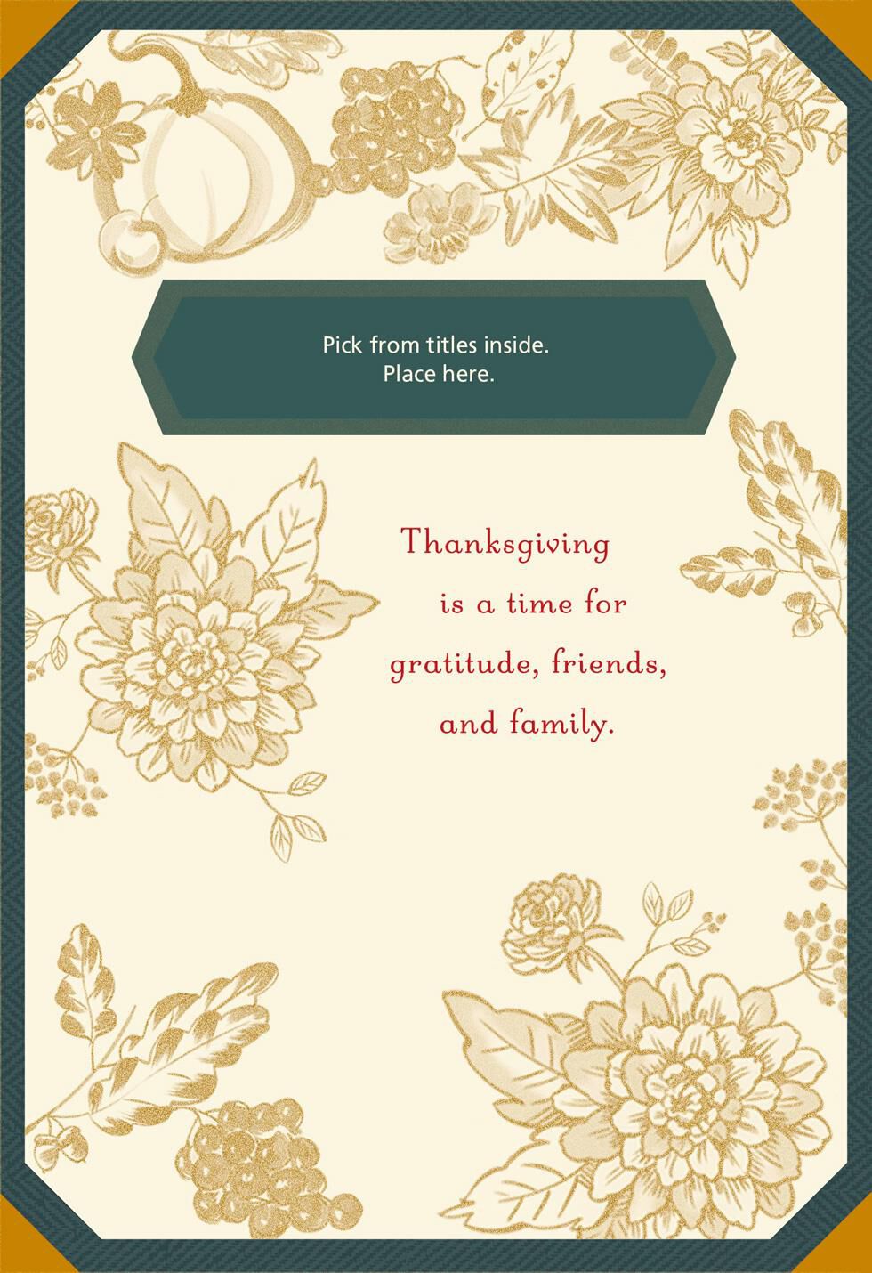 Green and Gold Thanksgiving Card With Customizable Relative Stickers