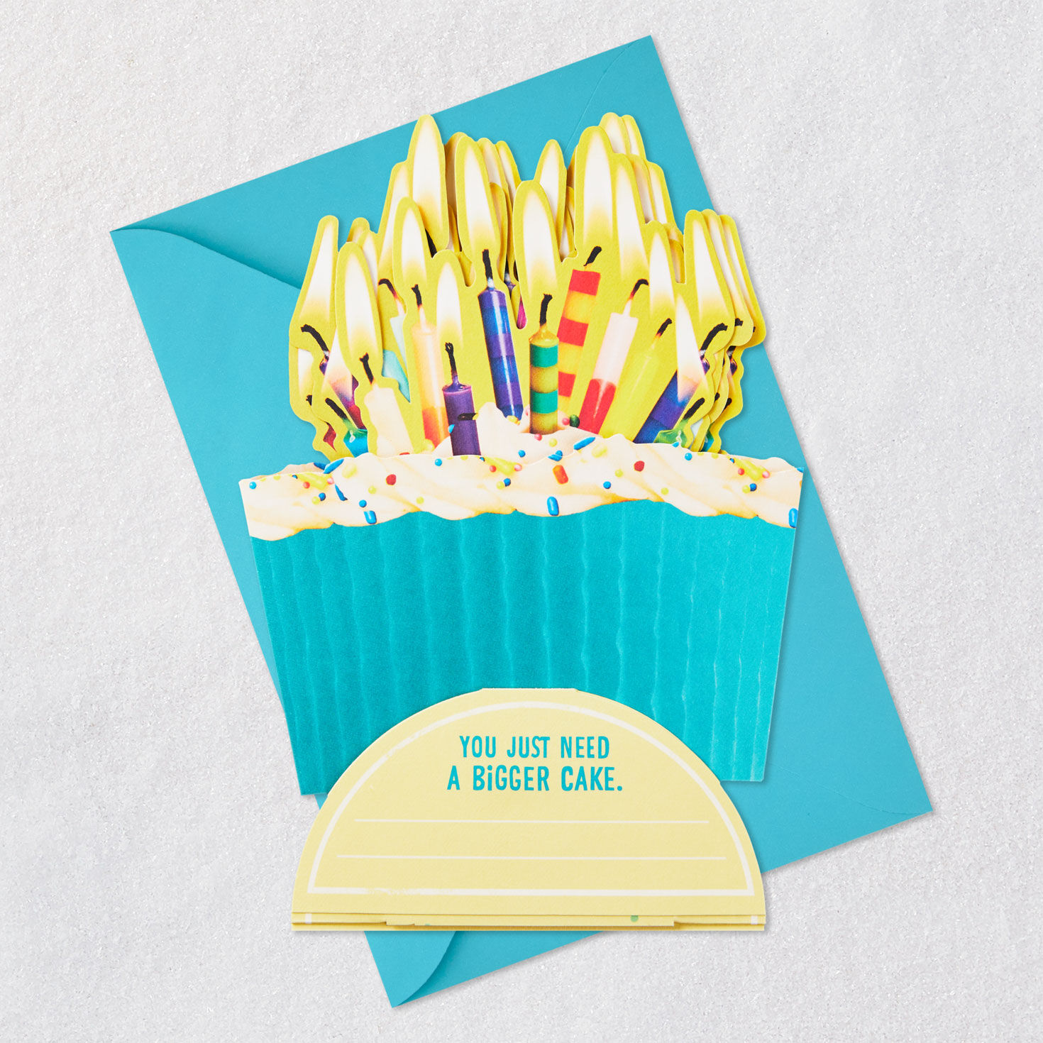 Flaming Candles on Cupcake Funny Pop-Up Birthday Card Card Back with Envelope image number 8
