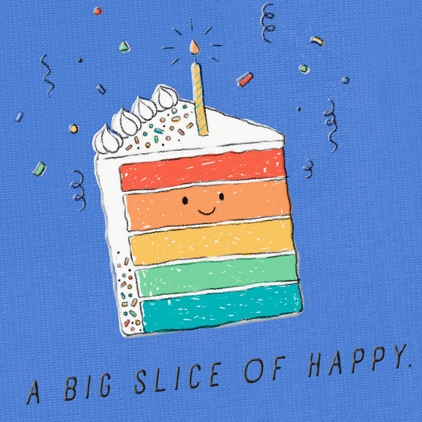 Rainbow Layer Cake Slice on Blue Birthday Card Card Front Detail image number 4