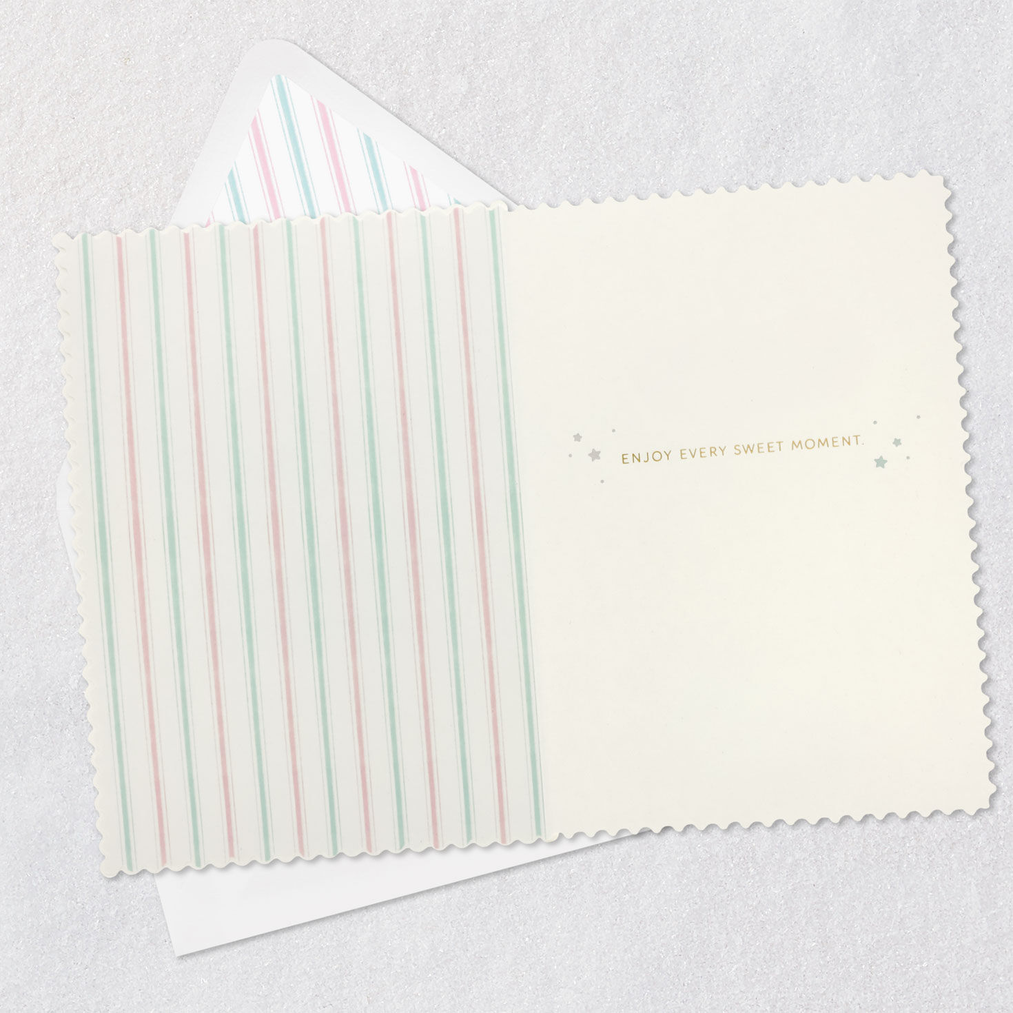 Pink and Blue Carousel New Baby Congrats Card Open card with envelope image number 3