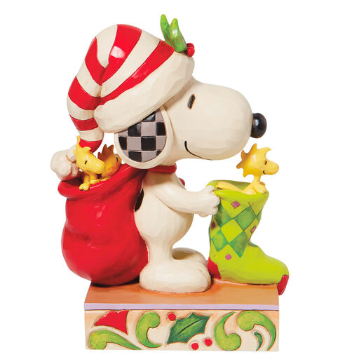 Jim Shore Peanuts Snoopy and Woodstock With Stocking Figurine, 7", 