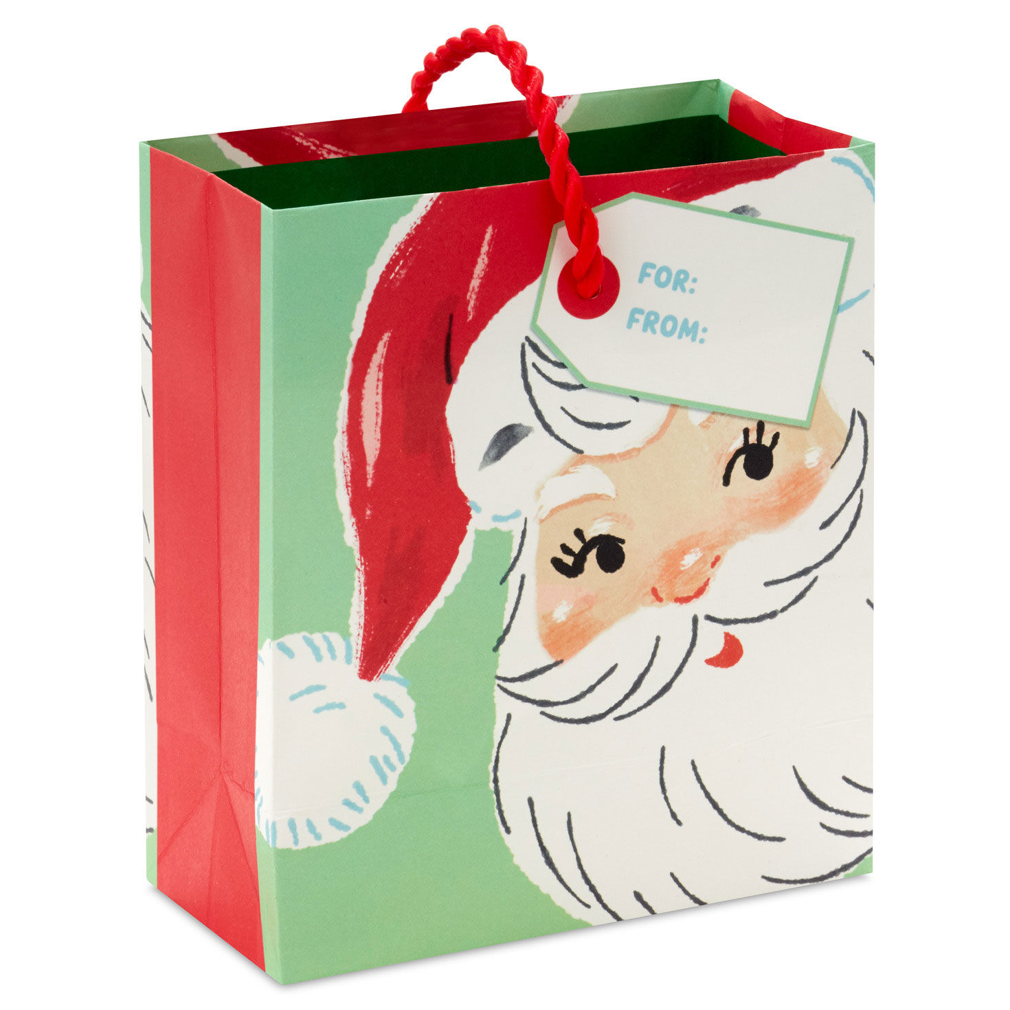 Smiling Santa on Green Christmas Gift Card Bag Back image number 6