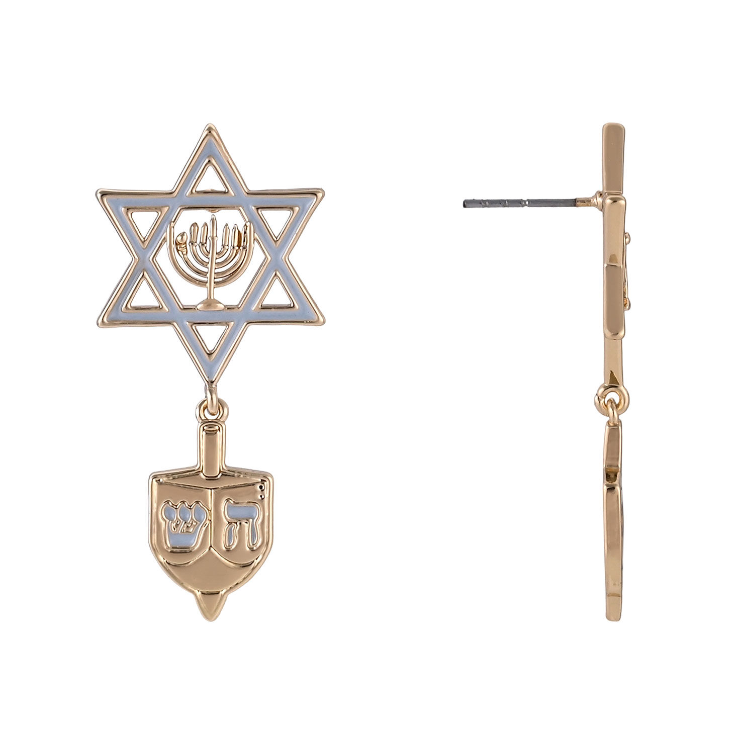 Dreidal Drop Earrings front and side image number 2