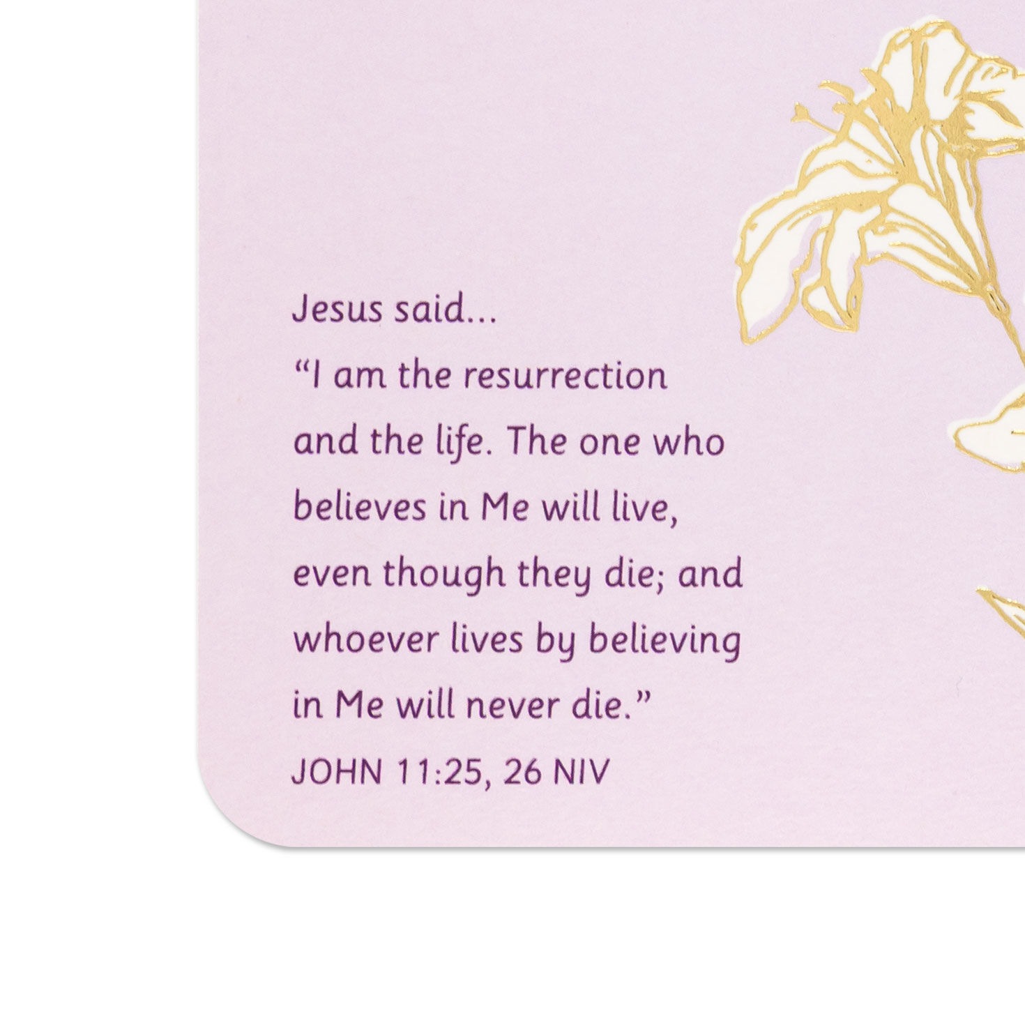White Lilies on Purple Religious Easter Card scripture image number 4