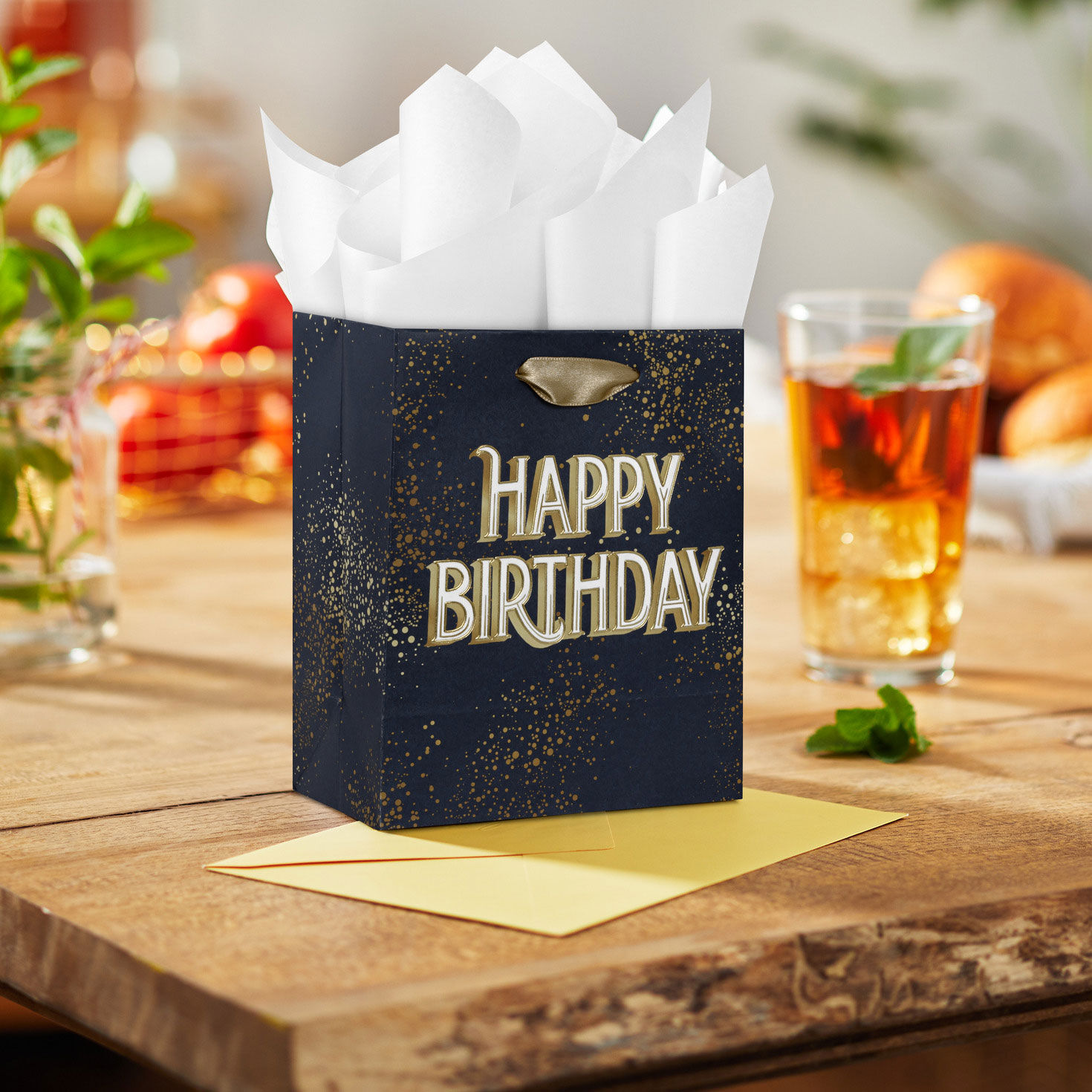 6.5" Gold and White Wishes on Navy Small Birthday Gift Bag for only USD 2.49 | Hallmark