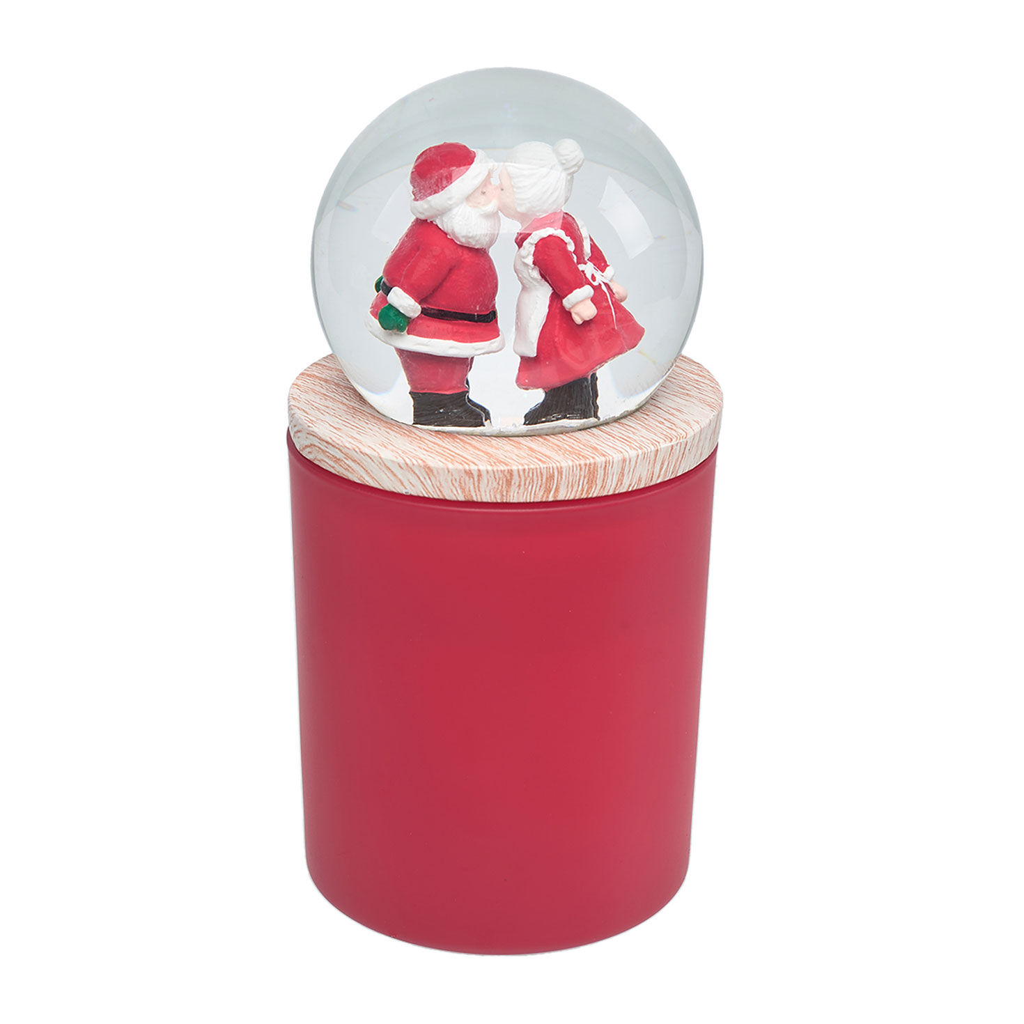 Red Peppermint Scented Santa and Mrs. Claus Snow Globe Candle