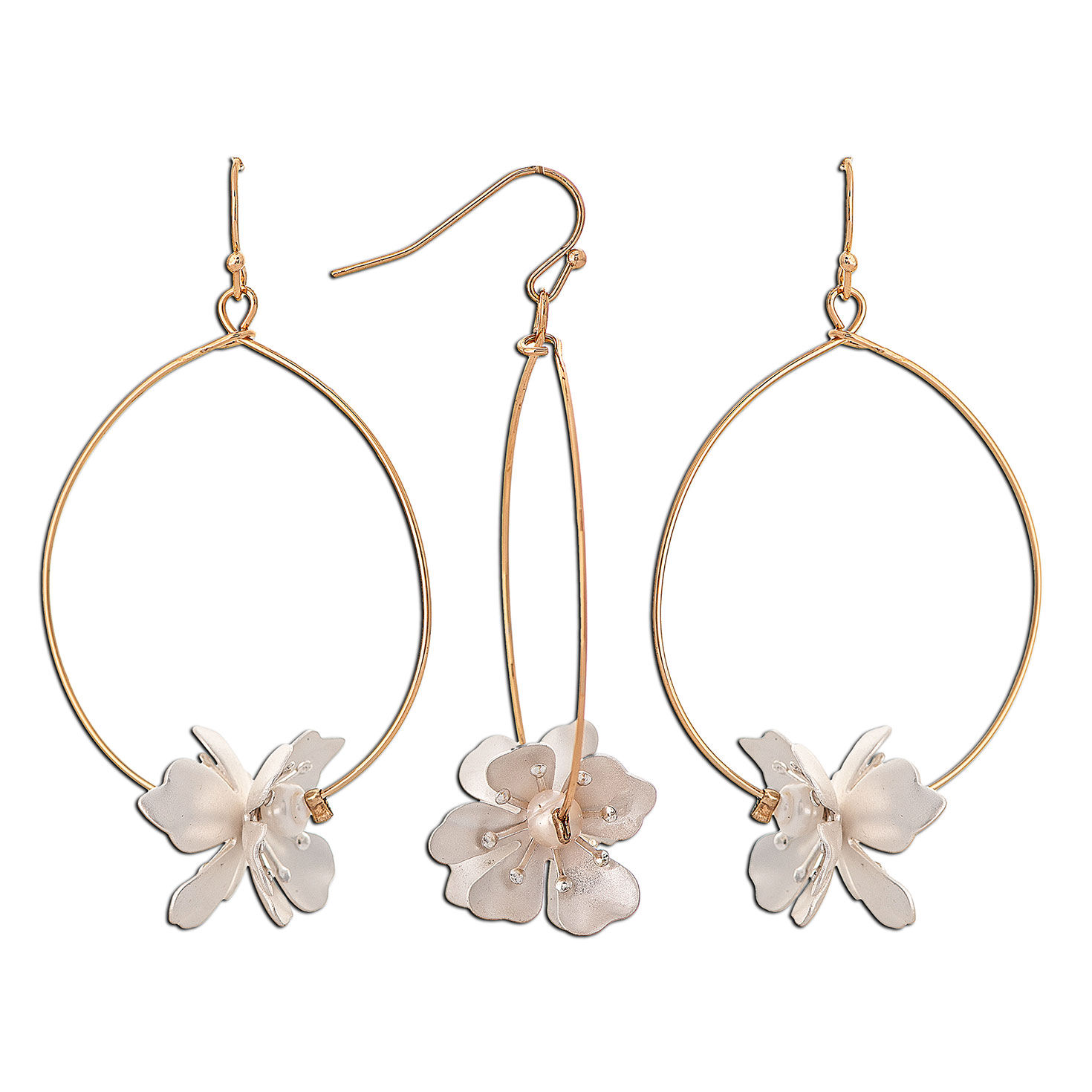 Rain Jewelry Gold Wire With Flower Charm Hoop Earrings