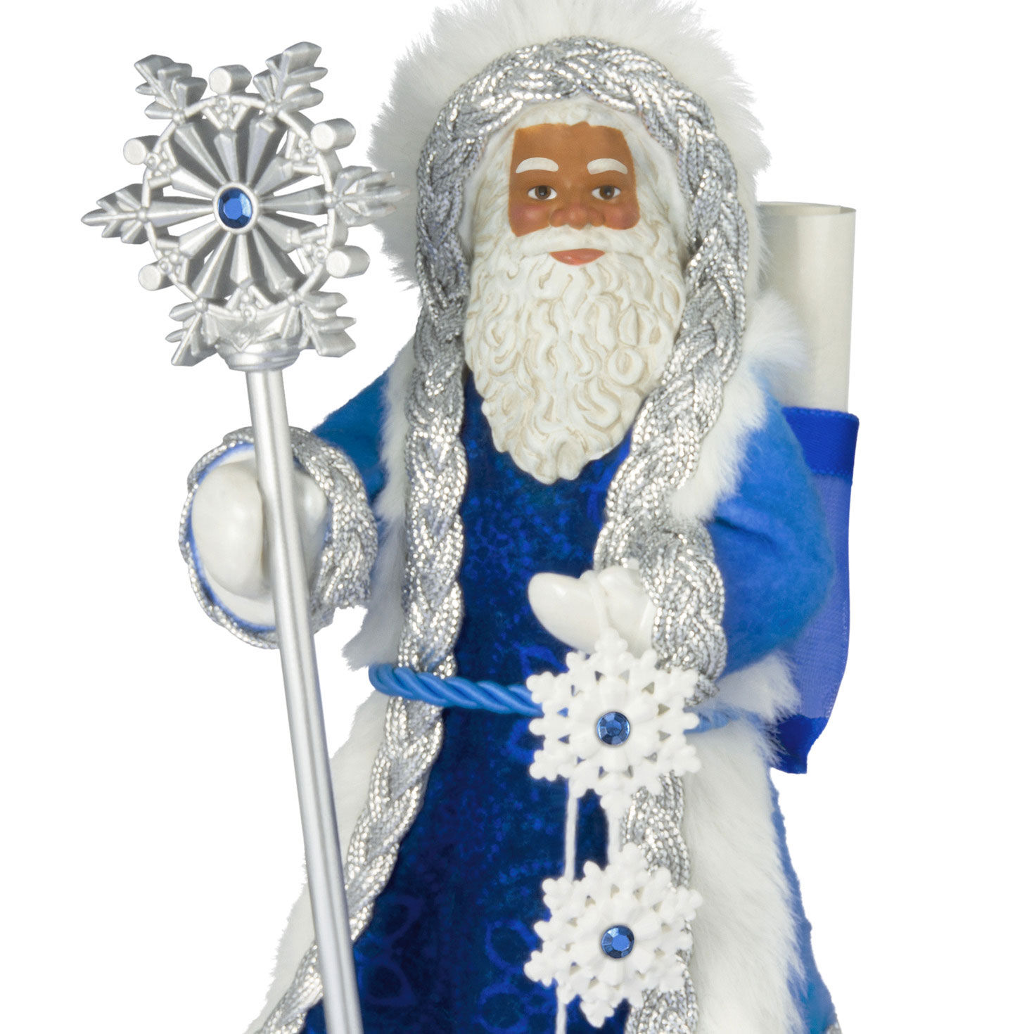 Black Father Christmas in Blue Keepsake Ornament upclose view image number 5