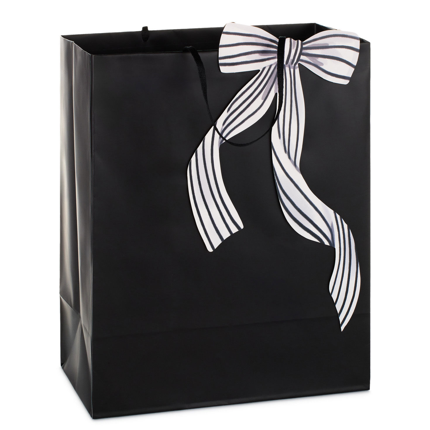 13" Solid Black Large Holiday Gift Bag With Paper Bow