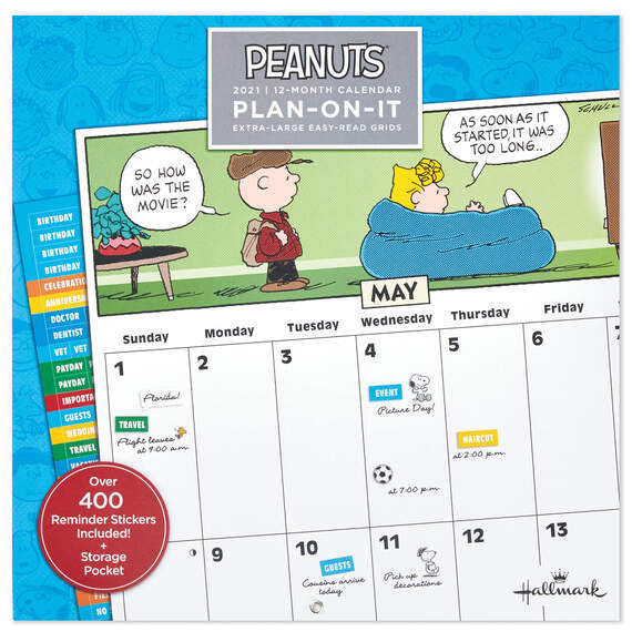 Peanuts® Large Grid 2021 Wall Calendar With Stickers, 12-Month, , large image number 1