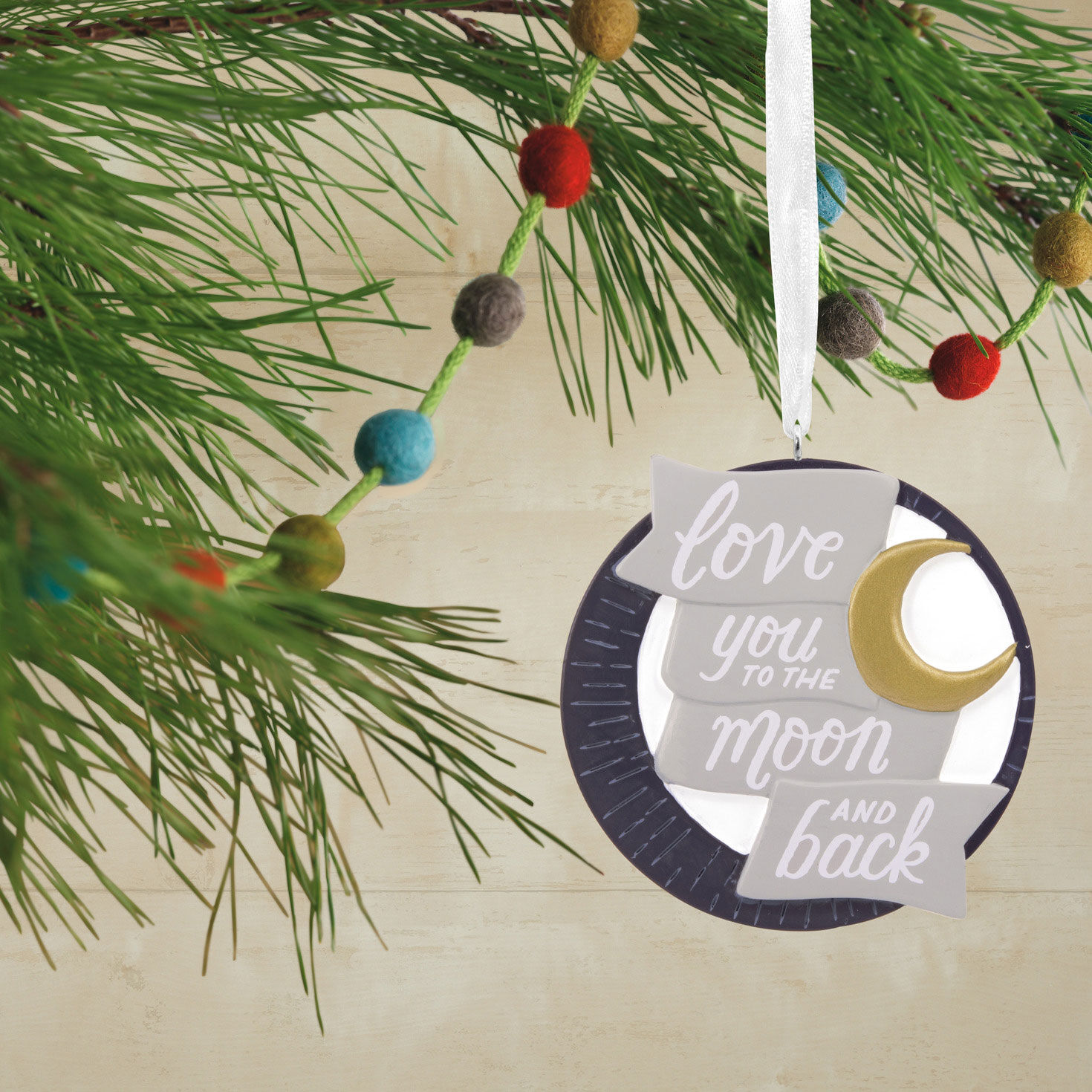 Love You to the Moon Christmas Ornament Hanging on tree image number 2