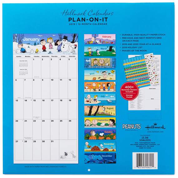 Peanuts® Large Grid 2019 Wall Calendar With Stickers, 12-Month, , large image number 4