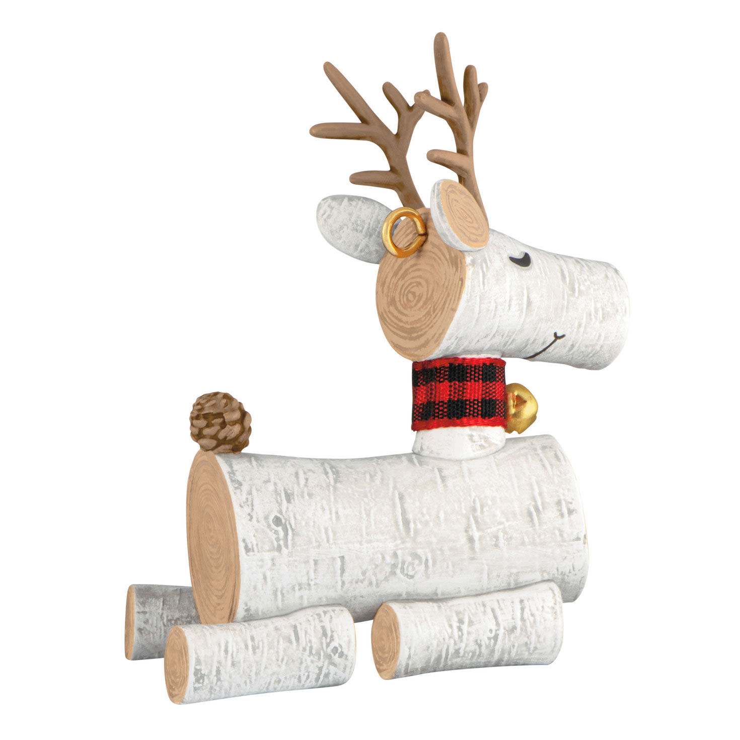Reindeer of Tree Logs Sitting Keepsake Ornament Back image number 6