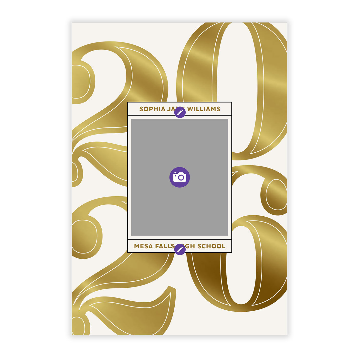 Gold 2026 Numbers Personalized Grad Announcement Card Front indicating personalization image number 5