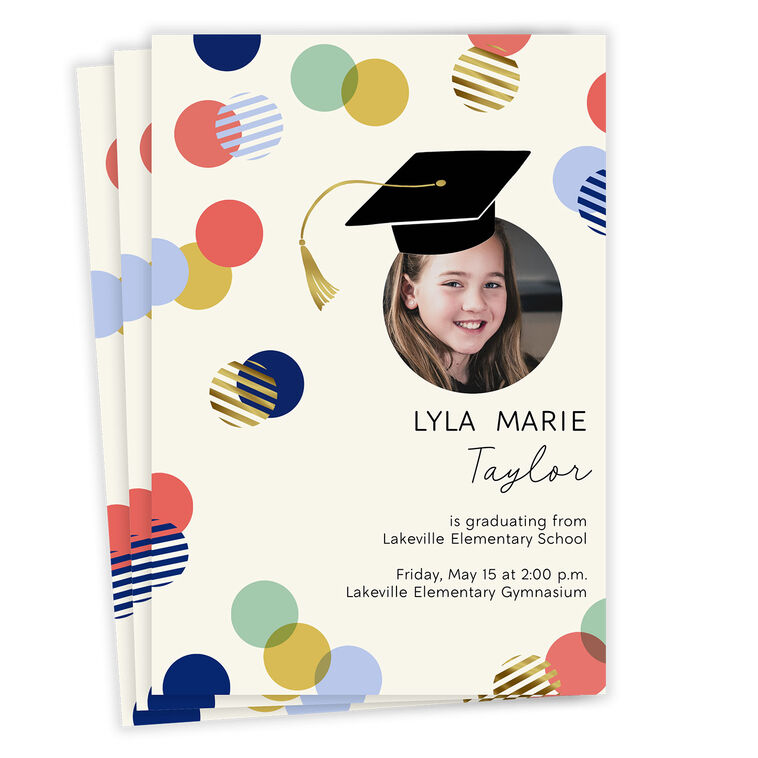 Colorful Dots and Grad Hat Graduation Invitation, , large image number 1