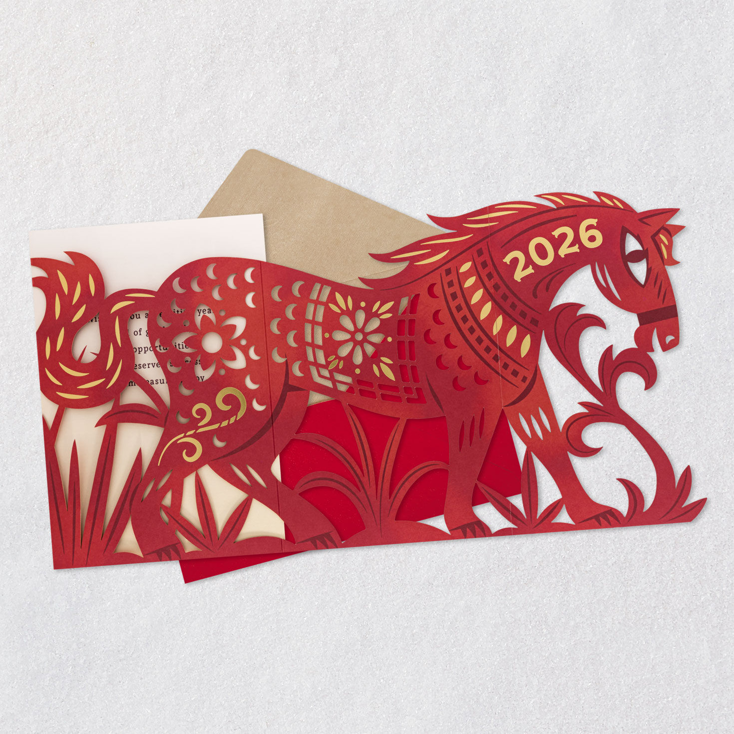 2026 Year of the Horse Chinese New Year Card Open card with envelope image number 4