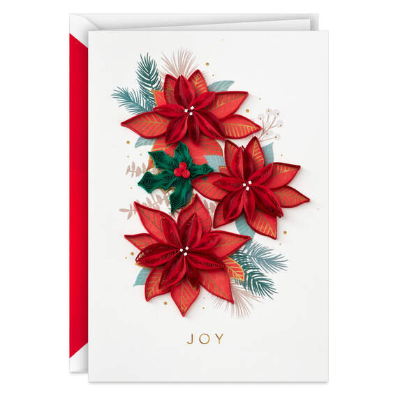 Poinsettias and Holly Quilled Paper Handmade Christmas Card