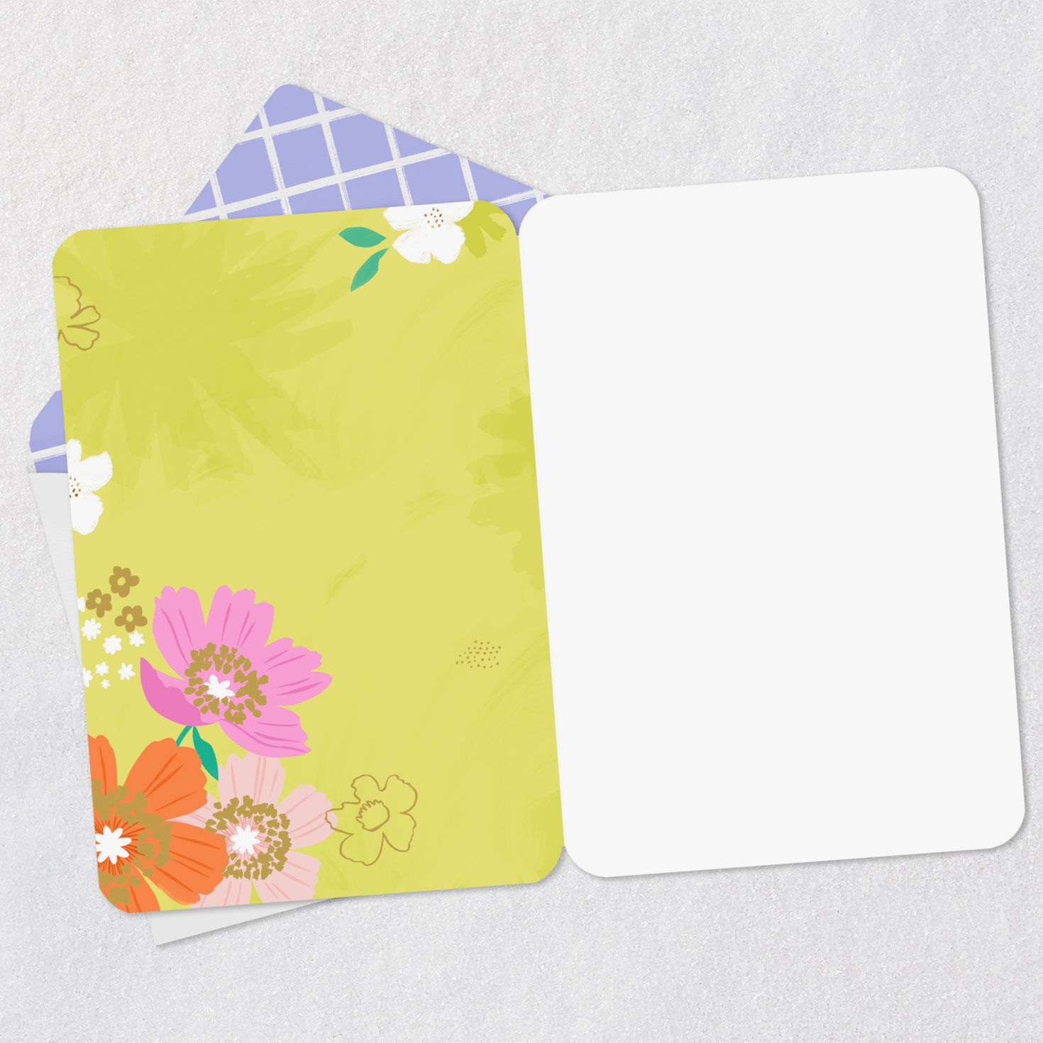 Colorful Flowers on Green Blank Card Open card with envelope image number 2