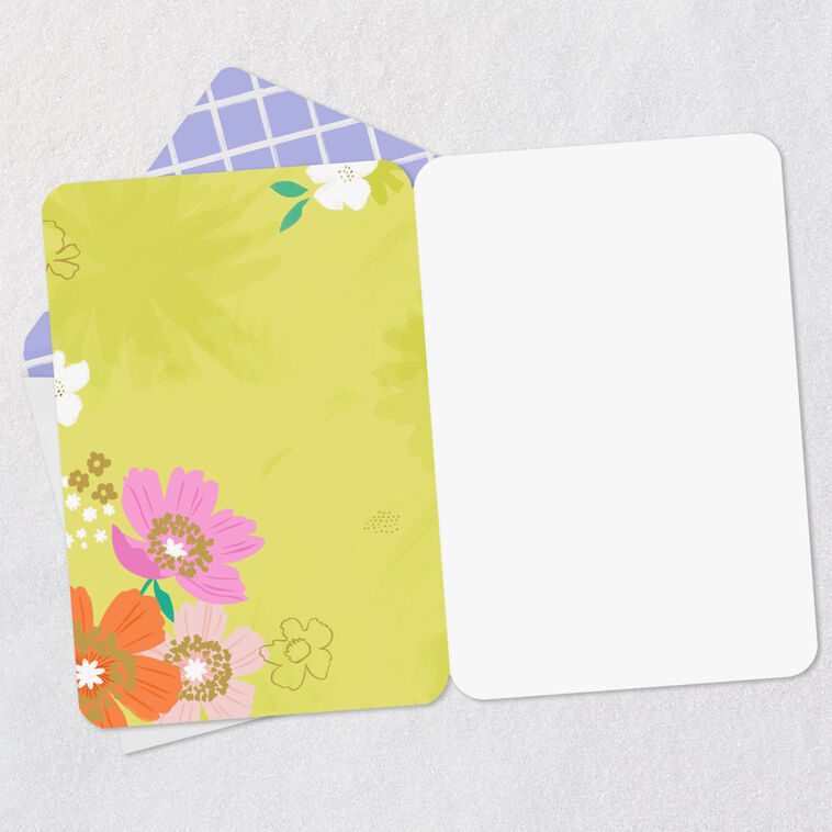 Colorful Flowers on Green Blank Card Open card with envelope image number 2