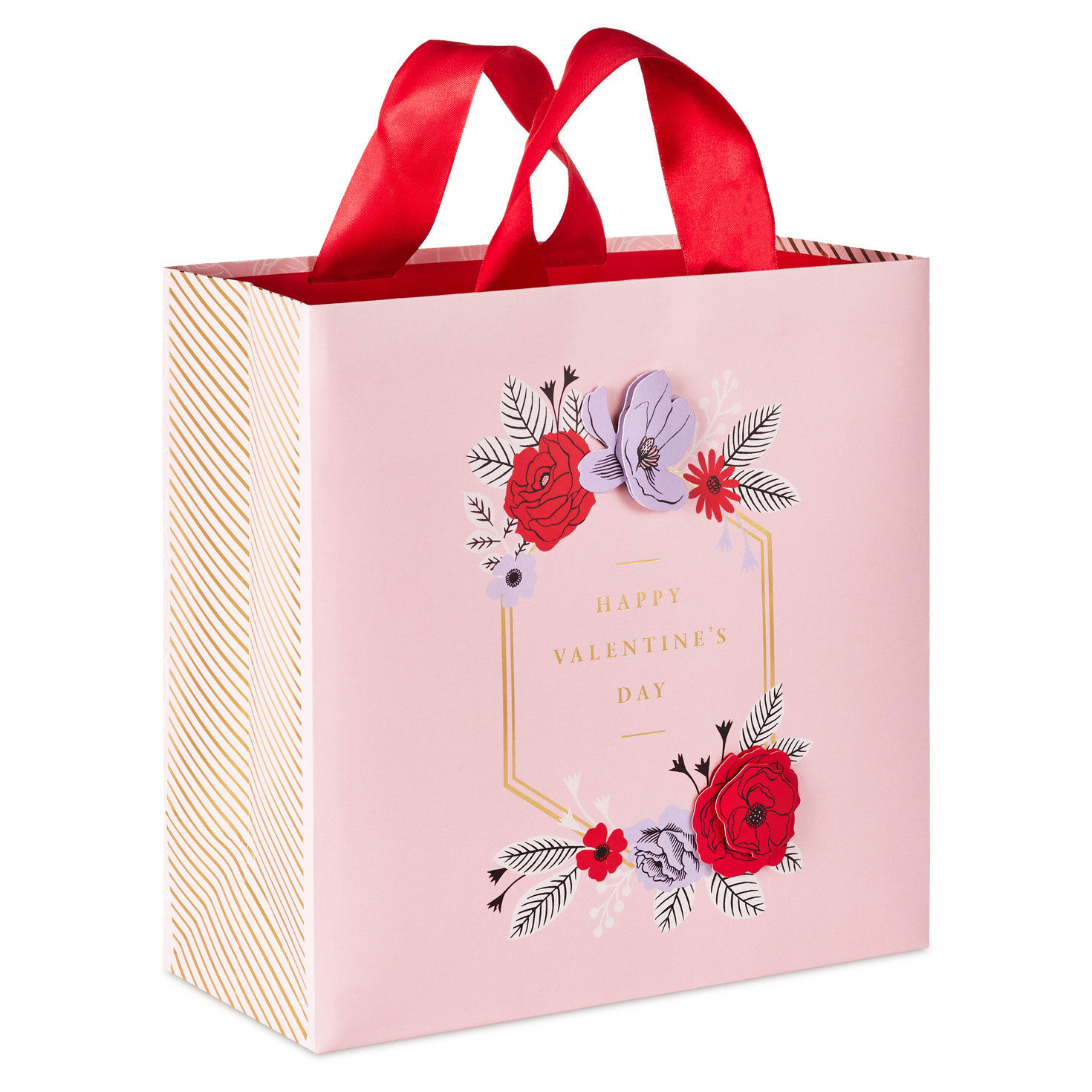 10.4" Flowers on Pink Large Square Valentine's Day Gift Bag