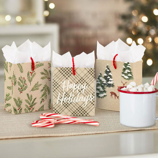 4.6" Rustic Holiday 3-Pack Assortment Gift Card Holder Mini Bags, 
