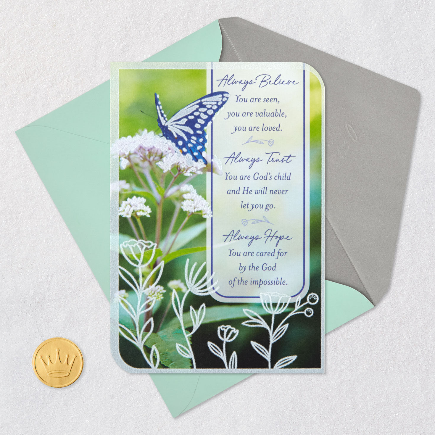 Butterfly and Flowers Religious Encouragement Card Signing card image number 6