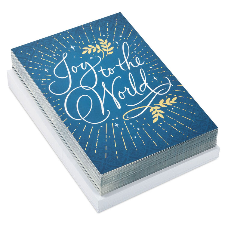 Joy to the World on Blue Boxed Christmas Cards, Pack of 40
