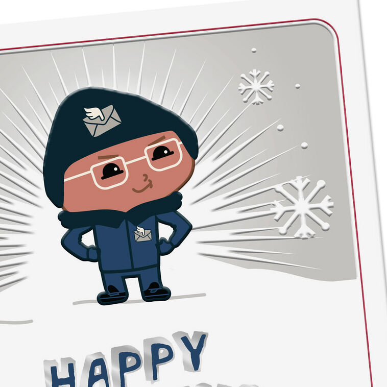 Postal Worker in Snow Christmas Card for Mail Carrier Card Front Detail image number 4